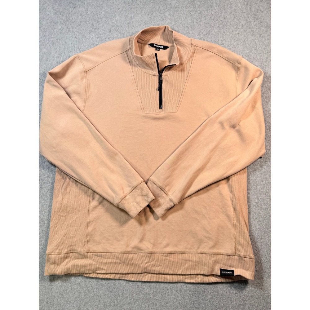 Legends Mens XXL Quarter Zip Sweatshirt Tan Peach Fleece Pullover Athletic Fit